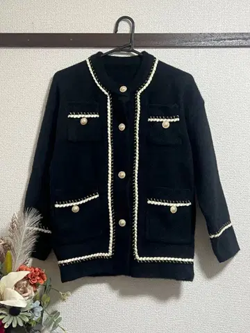 캐주얼 블랙 긴팔 니트 자켓