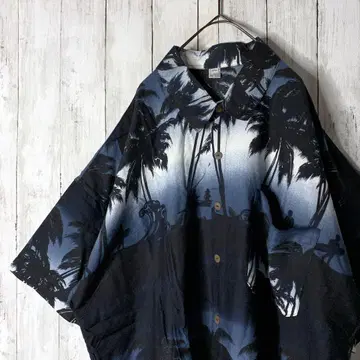 알로하 셔츠 레이온 반팔 테로감 올 패턴 네이비 오버 사이즈 3XL