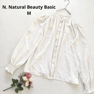 내추럴 뷰티 베이직 아이보리 긴팔 블라우스 스탠드 카라 M