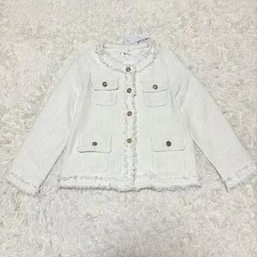 택 포함 새상품 아프레트로 트위드 자켓 골드 버튼 프린지 노카라