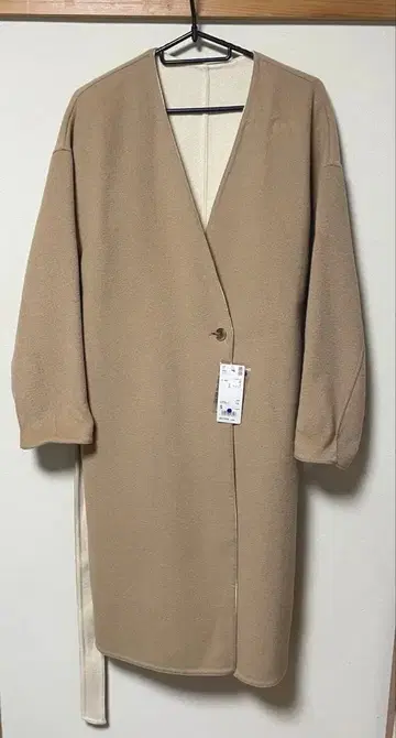 UNIQLO 더블 페이스 노카라 코트 베이지 택 포함 미사용 새상품 S