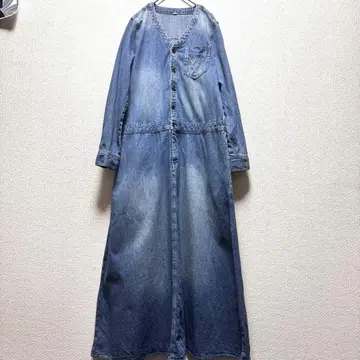 데님 롱 원피스 루즈 실루엣