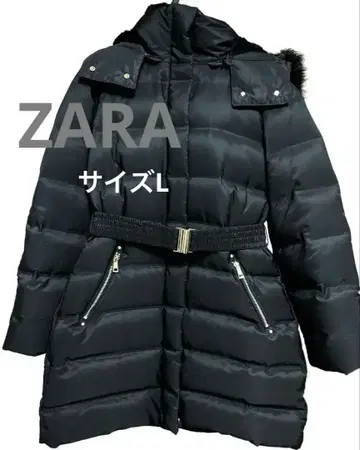 ZARA 인조 모피 후디드 다운 퍼프 자켓 다운 코트 벨트