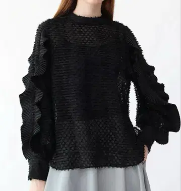 Aga 프릴 플리츠 시어 블라우스