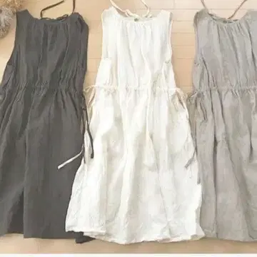 핸드메이드 작가님 린넨 구김 리본 원피스