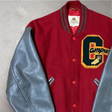 [팔로우 할인] CAMPUX 로고 바시티 자켓 빨간색 그레이 가죽 슬리브