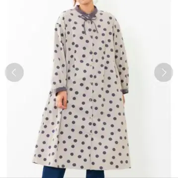 POU DOU DOU 도트 프린트 리본 셔츠 원피스 루즈핏 롱