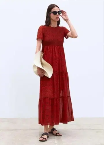 자라 [ S ] 맥시 길이 원피스 꽃 무늬 레드