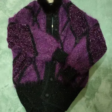 라메 믹스 보라색 가디건