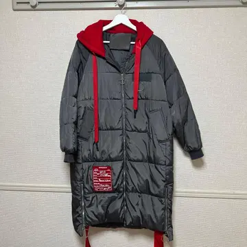 그레이/레드 롱 다운 자켓