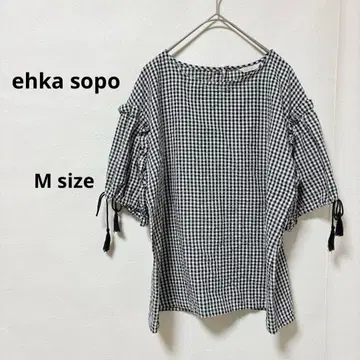 ehka sopo 에카 소포 깅엄 체크 패턴 블라우스 M 프릴 리본