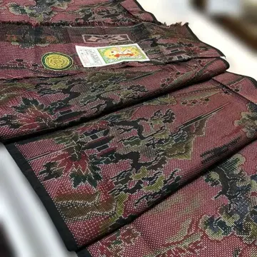 5428. 오시마 명주 해체 천 순수 실크 기모노 1벌분 증지 첨부