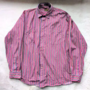 90s 에디 바우어 블랙 택 긴팔 셔츠 스트라이프 L 사이즈 레드 계열