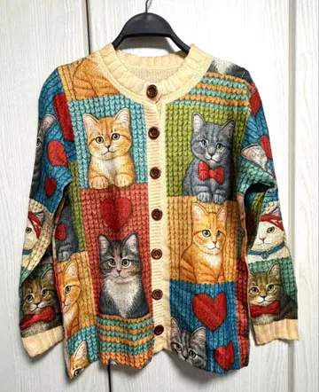 고양이 컬러풀 가디건 얇은 소재 니트 가디건 빅 사이즈 M
