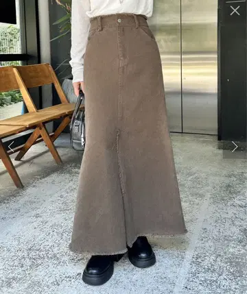 mystic 슬릿 머메이드 스커트 브라운 데님 스커트 mline