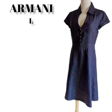 아르마니 원피스 드레스 스키퍼 칼라 플레어 린넨 L 꽃 버튼