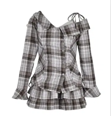 Rilly emulie 원숄더 체크 셔츠 세트