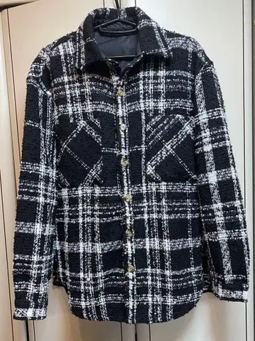 트위드 체크 셔츠 블랙, 화이트 사이즈 L