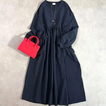 어반 리서치 도어스 V넥 개더 원피스 네이비 M