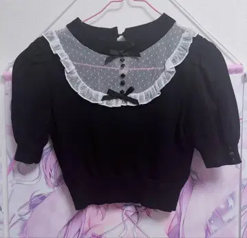 pium 튤 프릴 도리 니트탑 블랙