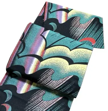 A 156 후쿠로 오비 육통 패턴 추상 순수 실크 새상품급 기모노 미재단