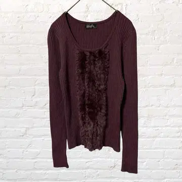 11844 LOUNIE 루니 울 100% 퍼 달린 니트 보르도