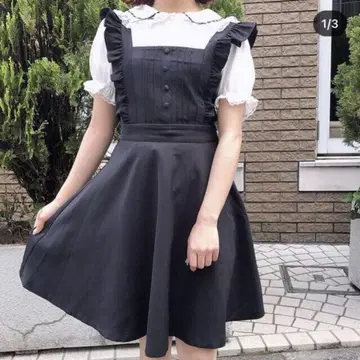 허니시나몬 점프 스커트 원피스 리본 블랙