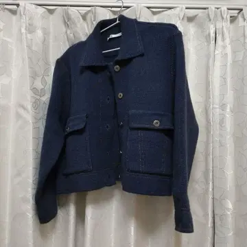 ZARA 네이비 니트 자켓 아우터 파랑 블루 크롭
