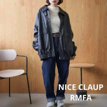 NICE CLAUP [ RMAF ] 빈티지 가공 인조 가죽 블루종