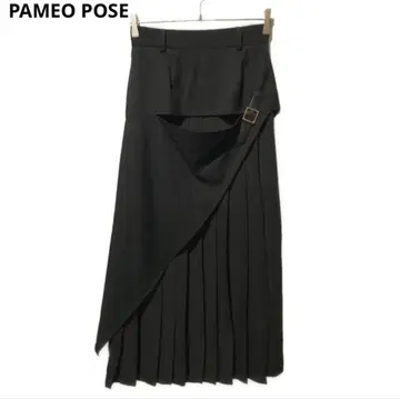 [ PAMEO POSE ] 비대칭 플리츠 롱 스커트 블랙