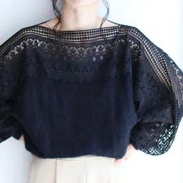 CAWAII 아름다운 사다리 레이스 보트넥 니트탑