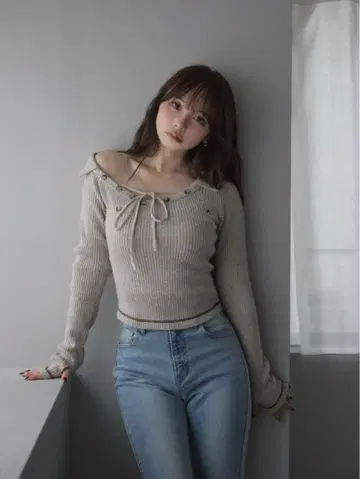 andmary Anita button knit tops beige