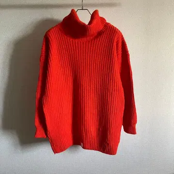 90s 니트 터틀넥 오렌지 하이넥 구제 의류 USA제
