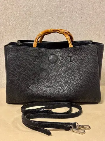 블랙 가죽 핸드백 대나무 핸들