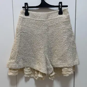 프랑슈리페 블랙 아이보리 트위드 레이스 밑단 큐롯 팬츠