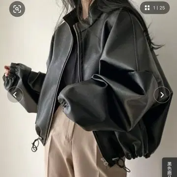 오버 사이즈 페이크 가죽 자켓 블랙