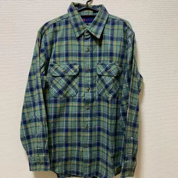 에드윈 플란넬 셔츠 자켓 체크 무늬 L 오버 그린 긴팔