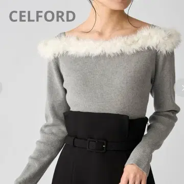 CELFORD 페더 프릴 리브 니트 풀오버 GRY