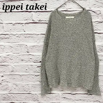 잇페이타케이 긴팔 니트 크루넥 코튼 블랙 x 화이트 드롭 숄더