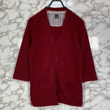 HERE'S STREET (M) 7부 소매 V넥 니트 가디건 크림슨