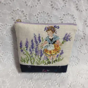 라벤더 여아 크로스 스티치 자수 파우치 미니 파우치 소품함 리버티