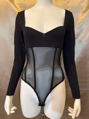 블랙 메쉬 바디수트 긴팔 블랙 긴팔 코르셋풍