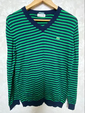 LACOSTE V넥 스웨터 38 네이비/그린