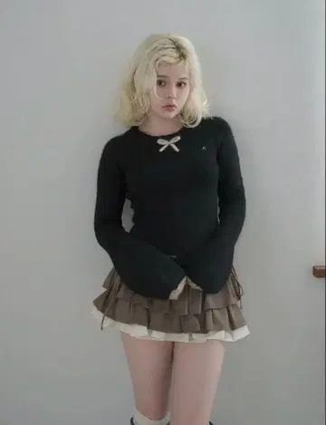 andmary Baby ribbon knit tops black