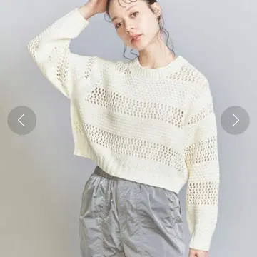 뷰티앤유스 크로셰 메쉬 니트 풀오버 아이보리