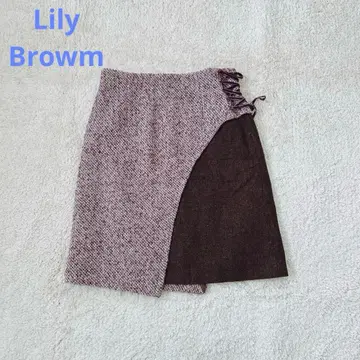 릴리 브라운 미니 스커트 이소재 절개 트위드 패턴 레이스업 자카드