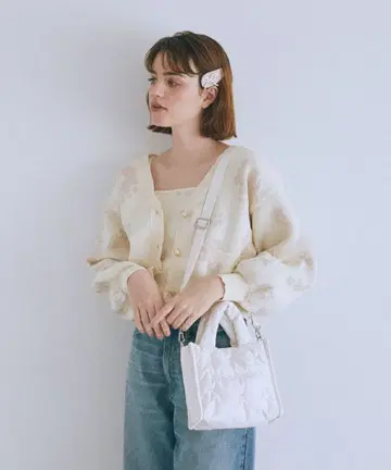 Maison de FLEUR 리본 자수 퍼 2Way 토트백