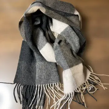 앤디콜 울 100% 두꺼운 원단 대형 체크 스톨 베이지 x 그레이