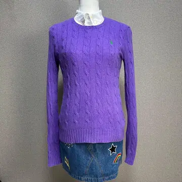 고품질 캐시미어 혼방 폴로 랄프로렌 케이블 니트 스웨터 보라색 XS