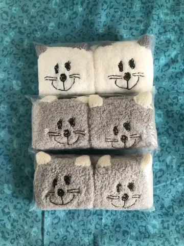 고양이 디자인 플리스 양말 세트 삭스, 3족 세트, (새상품)